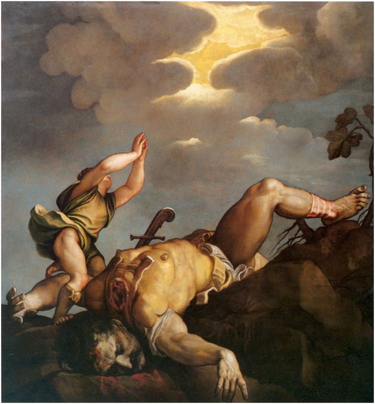 David och Goliat Renässansmålning av Titzian