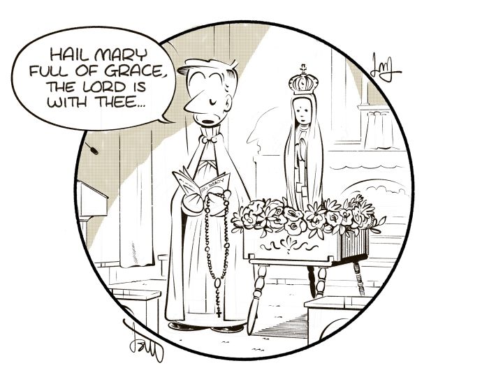 Den katolske serietecknaren, Joshua Masterson Katolska böner är en del av hans karikatyrer