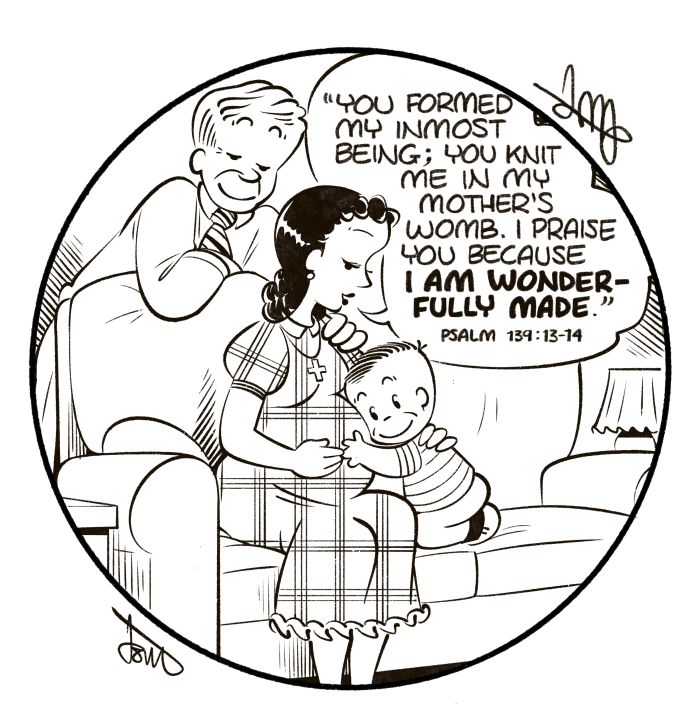 Den katolske serietecknaren, Joshua Masterson tar upp pro-life- och familjelivsteman i sina skapelser