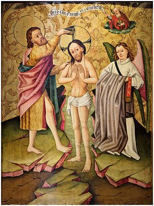 Jesu dop i Jordan  Mästaren från Rheinfelden (nära Basel; 1400-talet)