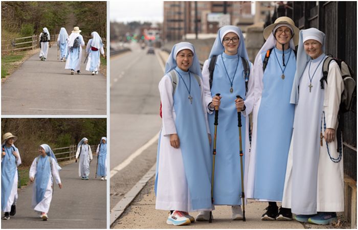 Oavsett om det är på stigen eller på en trottoar i staden, tycker dessa religiösa om att promenera tillsammans.