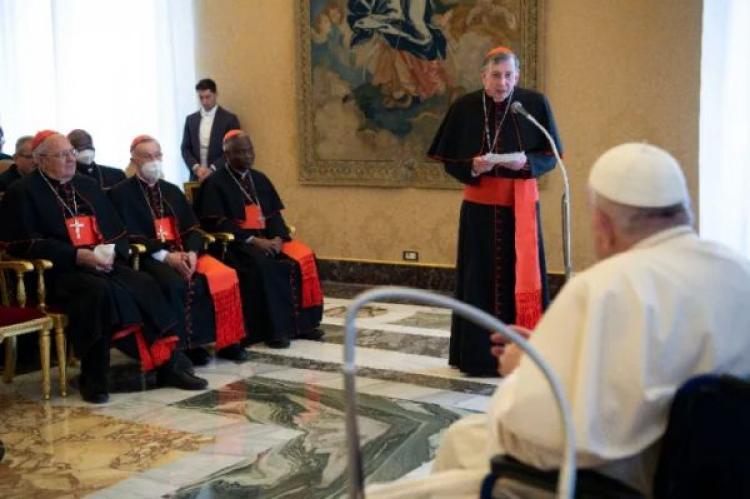 Cardinal Kurt Koch, president of the Pontifical Council for Promoting Christian Unity, addresses Pope Francis at the Vatican