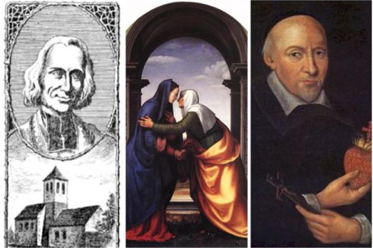Från vänster till höger: St. John Vianney; "Besöket" av Mariotto Albertinelli, 1503; och St. John Eudes